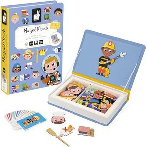 Janod - Magnéti'Book Oficios - Juego Educativo Magnético 48 Imanes + 16 Tarjetas Ejemplo - Juguete Infantil de Cartón FSC - A Partir De 3 Años, J02597