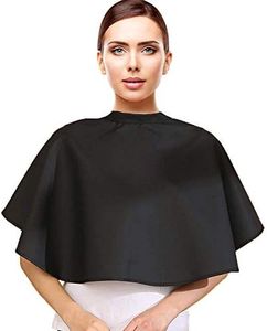 OKA Black Makeup Cape, Professional Makeup Short Cape Waterproof Shampoo Adjustable Barber Hair Cape, Lightweight Comb-out Barber Apron Shortie Makeup Bib Styling Shampoo Cape for Makeup Artist