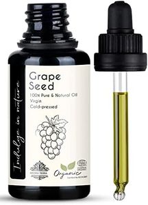 Aroma Tierra Grape Seed Oil - 100% Pure Organic Cold Pressed Unrefined - For Face, Hair, Skin, Body, Cuticles - 30ml