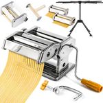 5 in 1 Stainless Steel Fresh Pasta Maker Machine Lasagne Spaghetti Tagliatelle Ravioli Professional Fresh Pasta Maker Noodle Maker Machine Cutter with 3 Cut Press Blade Settings with Drying Rack