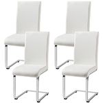 Yaheetech Dining Chairs Set of 4 White Modern Dining Chairs Kitchen Chairs Faux Leather with Chrome Legs High Back Cafe Dining Room Furniture