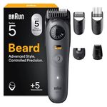 Braun Series 5 Beard Trimmer, BT5525, Grey - 5 Styling Tools, Mens Beard Trimmer with Ultra Sharp Blade, Waterproof, 40 Lengths & 120 min Cordless Use
