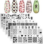 SILPECWEE 6 Pieces Nail Stamping Plate Nail Stamps Heart Snake Print Nail Art Stamping Kit Nail Template Plates Nail Art Supplies