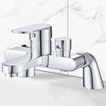 Bath Shower Mixer Tap Modern Bath Taps Single Lever Bath Mixer Tap Deck Mounted Bath Tub Shower Tap Bathroom Tub Filler Chrome, Solid Brass, 1/2'' Outlet, for Bathtub and Shower