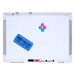 ANSIO Magnetic Whiteboard with Pen Tray, Dry-Wipe Writing Surface, A3 42 x 30cm (WxH), 4 Magnets, 1 Eraser and 2 Dry-Erase Markers