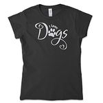 Dog Lover T Shirts Women Cute Graphic Black Fitted T-Shirt Metallic Silver Print (S)