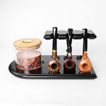 MUXIANG Pipe Stands for Cigar Humidor Jar and Pipe European Beech Wood Tobacco Pipe Rack Stand Display for 6 Pear Wood Tobacco Pipes FA0073HS (jar and Pipe not Included) (Color Black)