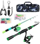 Family Fishing Pole Combo, 2PCS Portable Parent-Child Travel Fishing Kit, 6.89FT 4.92FT Telescopic Fishing Rod Spinning Reel Spincast Reel Baits Pliers Fish Lip Gripper Gift for Adults Kids Youth