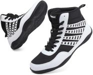 BKWHDAY Wrestling Shoes Boxing Boots for Training Weightlifting Black/White