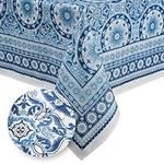 Elrene Home Fashions Vietri Medallion Block Print Stain & Water Resistant Indoor/Outdoor Fabric Rectangle Tablecloth, 60"x120"