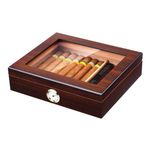 Fenduoer Handmade Cigar Humidor, Spanish Cedar Wood Cigar Desktop Box with Humidifier and Hygrometer, 20-25 Capacity, Portable Glass Top Cigar Box