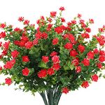 Outdoor Artificial Plant UV Resistant Fake Stems Plants, Faux Plastic Greenery for Indoor Outside Hanging Plants Garden Porch Window Box Home Wedding Farmhouse Outdoor Decorations for Patio (Red)