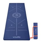 WiseLife Lotus Alignment 10mm Yoga Mat with Strap | Non-Slip Thick Exercise Mat for Yoga, Pilates, Gym & Flexibility Training (Blue)