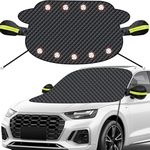 Mengine Windshield Snow Cover, Magnetic Car Snow Windscreen Cover, Sunshade Windscreen Coverwith 9 Magnets and Side Wing Mirror Covers, Windshield Frost Guard Fit for Cars (Black, 165 * 126cm)