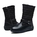 Womens Winter Snow Boots Waterproof Fur Lined Ankle Boots Ladies Side Zipper Anti-Slip Booties Outdoor Warm Shoes Front Zipper or Hook-and-Loop Black