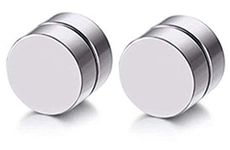 Hunky Dory 7mm Barbell 316L Magnetic Non-Piercing Stainless Steel Earring Studs For Men Women (1 Pair) (Silver)