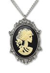 Lolita Skull Cameo Ivory on Black in Silver Finish Frame Pewter Gothic Pendant Necklace