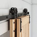 SMARTSTANDARD 8 Feet Bypass Sliding Barn Door Hardware Kit - for Double Wooden Doors-Single Track - Smoothly & Quietly - Easy to Install-Fit 84" Opening