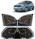KINGSWAY® Car Side Window Curtain Sun Shades Magnetic Compatible with Tata Tiago EV (Year 2023 Onwards), Half Cut in Front Window with Rear Windshield, Cotton Mesh, Complete Set of 5 Pieces