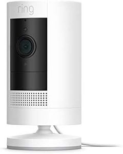 Ring Stick Up Cam Plug-In – HD security camera with two-way talk, Works with Alexa – White