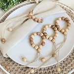 LEBEJUA Napkin Rings Set of 6 - Wood Beaded Napkin Rings - Natural Rustic Wooden Napkin Holder Ring for Table - Handmade Wooden Beads Napkin Ring with Jute Twine - Farmhouse Napkin Rings