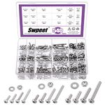 Swpeet 540Pcs #6-32#8-32#10-24 304 SAE Stainless Steel Phillips Pan Head Machine Screws and Nuts Bolts with Flat Washers Assortment Kit, Stainless Steel Screws Hardware Assortment for Home Use