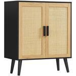 FIONESO Storage Cabinet with Adjustable Shelf, Rattan Cabinet with Doors, Sideboard Buffet Cabinet with Storage, Accent Cabinet for Dining Room, Entryway, Natural+ Black