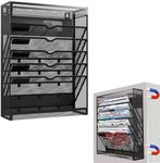 LQPAFZ 7 Tier Magnetic File Holder, No Drilling Wall File Organizer for File Cabinets Whiteboard refrigerator,Office,Classroom, Hanging Paper Folder Holder, Black