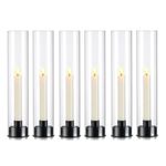 Glasseam Hurricane Black Candlestick Holders, Glass Cylinder Candle Holder Set of 6, Modern Tapered Candlestick Holders with Clear Chimney Shade, Tall Taper Candle Holder for Outdoor Wedding Christmas