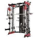 Altas Strength Home Gym Smith Machine with Pulley System Gym Squat Rack Pull Up Bar Upper Body Strength Training Leg Developer Light Commercial Fitness Equipment Included Accessories 3058