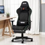 DROGO Wrath Pro Ergonomic Gaming Chair, Computer Chair with Adjustable Seat, PU Leather, 3D Armrest, Memory Foam Head & Lumbar Support Pillow | Home & Office Chair with Footrest & Recline (Green)