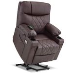 MCombo Small Size Power Lift Recliner Chair Sofa with Massage and Dual Heating, Adjustable Headrest for Elderly People Petite, USB Ports, Extended Footrest, Faux Leather 7111 (Dark Coffee)