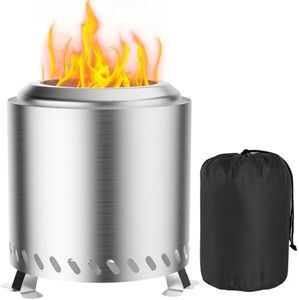 Brasero Exterieur de Jardin, Foyer sans fumée Acier Inoxydable 22x22x26cm Mini Corbeille à feu Tonneau de feu avec Pied et Sac de Rangement, Balcon Terrasse Jardin Déco, Idéal pour BBQ Pellets Bois