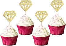 Gyufise 36Pcs Diamond Cupcake Toppers Gold Glitter Diamond Cupcake Picks for Bridal Shower Engagement Wedding Anniversary Party Cake Decorations Supplies