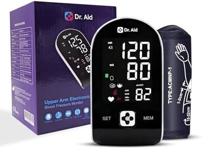 Dr. Aid Upper Arm Blood Pressure Monitor – Large LED Display, 2-User 180-Reading Memory, WHO Color Bar, Irregular Heartbeat & Movement Detection, One-Touch Operation, 22-42 cm Cuff – PG-800B19L