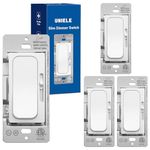 (4 Pack) UNIELE Digital Slim Slide Dimmer Light Switch Single-Pole/3 Way for 200W Dimmable LED/CFL Lights and 600W Incandescent/Halogen, 15A/120V/60Hz, ETL Listed, White