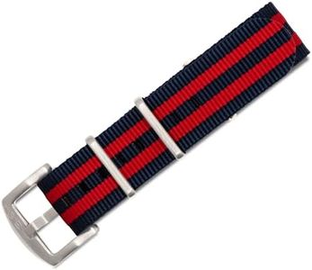 BluShark - Original Collection Military-Style Waterproof Watch Strap, Fits All Timepiece Brands, Durable Nylon Wristwatch Accessories with Stainless Steel Buckle, Bond Navy & Red, 18mm