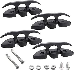 4 Pcs 5" Folding Cleat, Flip-up Dock Cleat with Long Screws and Short Screws(M6). Marine Grade Nylon, Black, 2 Holes