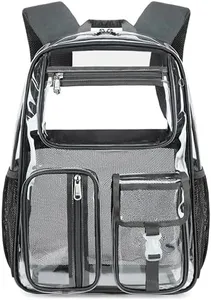 Cusangel Clear Dark Gray Backpack, Heavy Duty Men Clear BookBag,16inch TPU Large Capacity See Through Backpack for Sport Events,transparent plastic Travel,Work School,stadiums