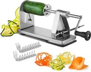 Lagostina, Stainless Steel 9-in Spiralizer, One-Hand Operation, 2 Interchangeable Julienne Blades and one Fixed Blade, for Different Thicknesses, Non-Slip Locking Suction Base, Steel