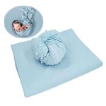 Honra Newborn Photography Backdrops Wraps Set Baby Beanbag Posing Props Stretch Jersey Fabric for Professional Photoshoot (Backdrop with Wrap, Light Blue)