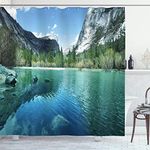 Ambesonne Yosemite Shower Curtain, Mirror Lake Yosemite Scenic Picture with Mountains Lakeside Trees Waterscape, Cloth Fabric Bathroom Decor Set with Hooks, 69" W x 84" L, Turquoise Blue