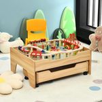 INFANS Train Table, Wooden Kids Activity Table with Storage, 100 Multicolor Pieces, Tracks, Trains, Cars, Toddler Toy Train Table Set w/Reversible Tabletop (100PCS, With Drawer on Wheels)