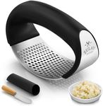 Zulay Stainless Steel Garlic Press Rocker Set - Premium Garlic Mincer Garlic Crusher - New Innovative Garlic Crusher with Peeler and Scraper - Comfortable Grip (DeepBlack)
