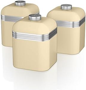 Swan SWKA1020CN Retro Kitchen Storage Canisters, Set of 3, Iron, 1 Litre, Cream