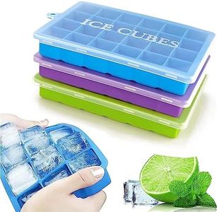 Ice Cube Tray 3 Pack, Reusable Food Silicone Ice Tray with Spill-Resistant Removable Lid for Cocktails, Ice Cream, Whiskey, Juice, Fruit - BPA Free, Stackable Durable and Dishwasher Safe 15 Ice Cubes