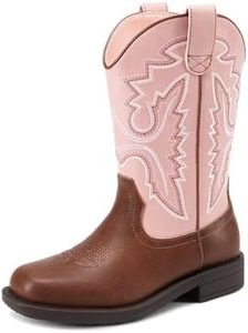 DREAM PAIRS Boys Girls Cowboy Boots Toddler Mid Calf Western Boots Square Toe Riding Boots for Kids,Size 5 Big Kid,Pink/Brown,KKUMMB2502
