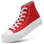 Xraehni Womens Mens High Top Canvas Sneakers Platform Casual Shoes Classic Lace-Up Comfortable Fashion Sneakers Red