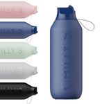 Chilly's Series 2 Flip Water Bottle with Sports Flip Lid, Telescopic Straw and Nylon Carry Loop - Easy Flip Lid, Straw Cleaning Brush Included - 500ml - Whale Blue