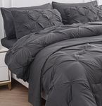 Queen Comforter Set - 7 Pieces Pintuck Bed in A Bag Queen, Dark Grey Queen Bed Set with Comforters, Sheets, Pillowcases & Shams, Bedding Set - Grey